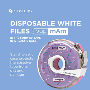 Disposable white abrasive tape papmAm EXPERT 240 grit in a plastic case