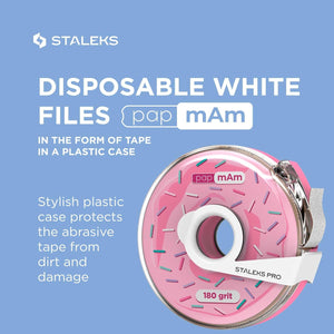 Disposable white abrasive tape papmAm EXPERT 180 grit in a plastic case