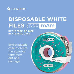 Disposable white abrasive tape papmAm EXPERT 100 grit in a plastic case