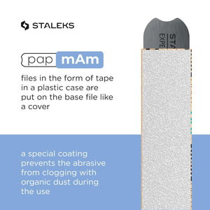 Disposable white abrasive tape papmAm EXPERT 100 grit in a plastic case