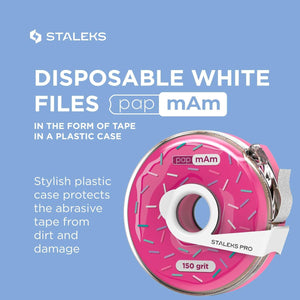 Disposable white abrasive tape papmAm EXPERT 150 grit in a plastic case