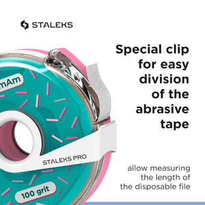 Disposable white abrasive tape papmAm EXPERT 100 grit in a plastic case