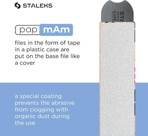Disposable white abrasive tape papmAm EXPERT 150 grit in a plastic case